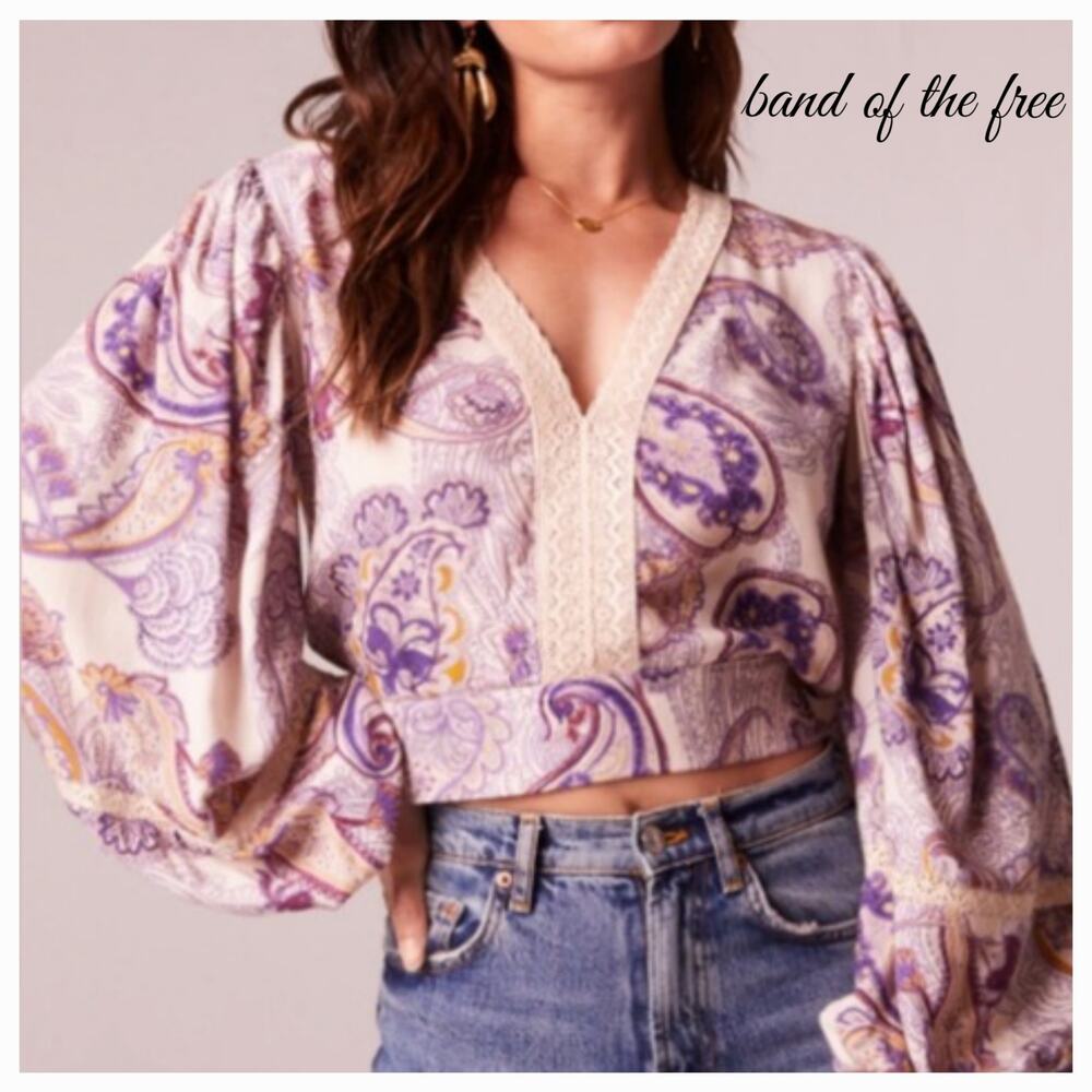 NWT B.O.G. Band of the Free Mirabelle Paisley‎ Lace Crop Top Sz. S [4-6] Cream